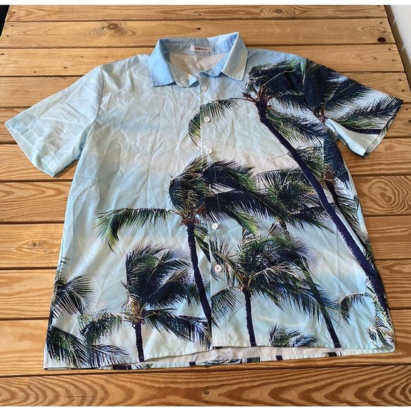 Hawalili Printed Short Sleeve Button Up Shirt Size Large Men’s Blue - Picture 1 of 8